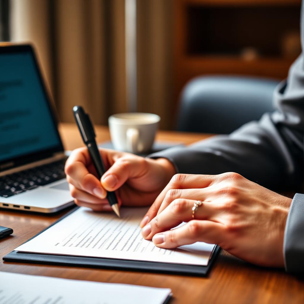 Advocate reviewing benefit documents